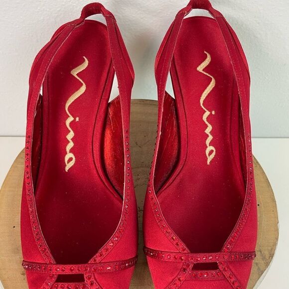 Nina Red Leather Suede Heels Stiletto Classic Size 7.5M EUC - Picture 3 of 6